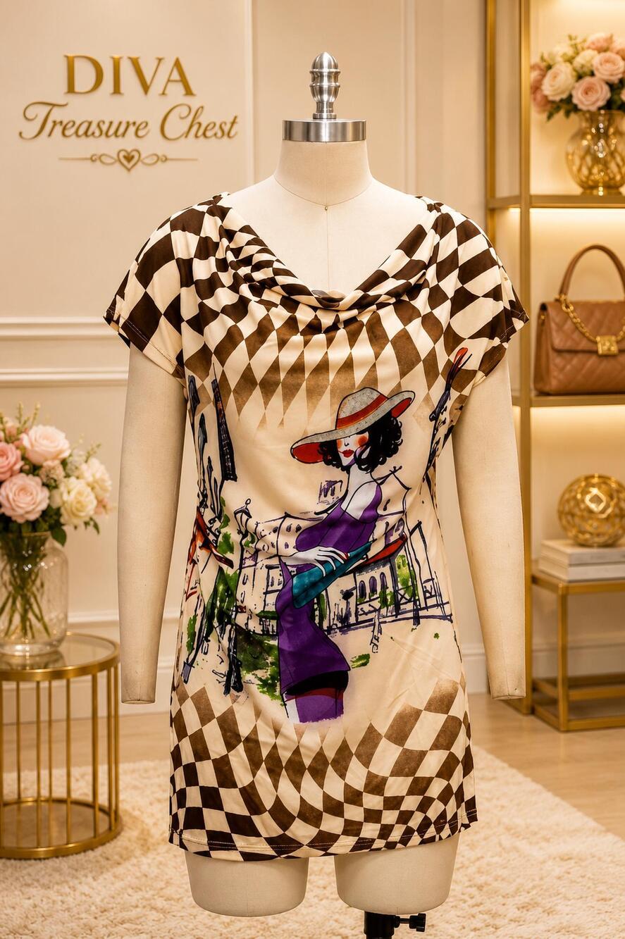 NEW PARIS PARIS women's belted cowl neck tunic top in lady chic brown